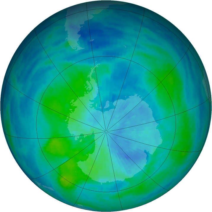 Antarctic ozone map for 18 March 1991